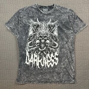 Y2K Cyber Grunge T Shirt Men XL Gray Black Graphic Tee Skater 2000s Skulls